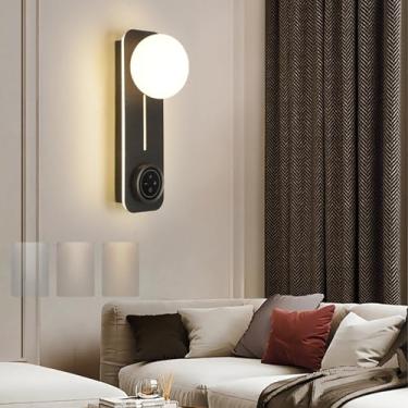 Imagem de GZZBMY Candeeiros de parede LED com controle de toque 3 temperaturas coloridas ajustáveis arandelas de parede internas modernas arandelas de parede de metal quarto luminária sala de estar corredor
