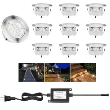 Imagem de YZGWZLD Kits de luzes de LED embutidas, pacote com 10 Φ2,36, luz branca fria à prova d'água, iluminação de escada de LED embutida de baixa tensão para jardim, quintal, caminho, porão