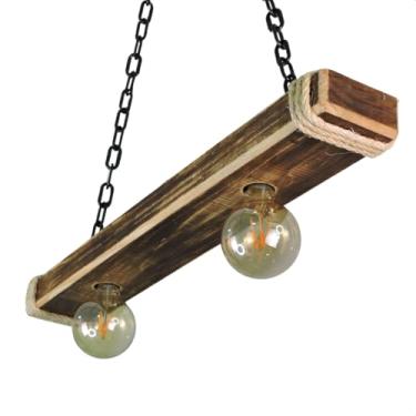 Imagem de Luminária Pendente Caibro Rústico com Corda Sisal – Bocais E27 para Sala, Quarto e Área Gourmet (Betume Escuro, Média)