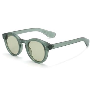 Imagem de JRLLFD Óculos de sol redondos com armação de areia e lentes transparentes, estilo punk, com armação de areia, UV400, retrô, com rebites e decoração (verde areia)
