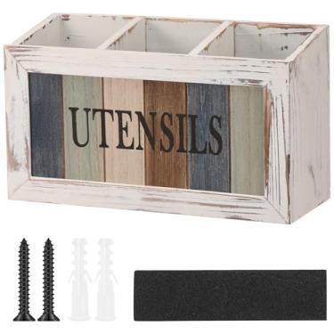 Imagem de Organizador de talheres de qualidade, suporte decorativo de utensílios de madeira com 3 compartimentos, economia de espaço, suporte de talheres de grande capacidade para cozinha, escritório, banheiro
