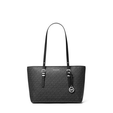 Imagem de Michael Kors Bolsa média Quinn, ferragens prateadas/Sarja revestida com assinatura Tonal MK/preta