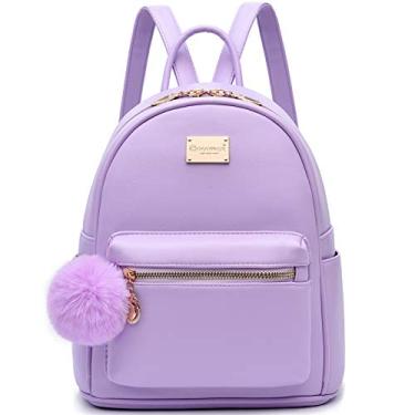 Imagem de I IHAYNER Mochila feminina moderna de couro para meninas, bolsa escolar com pompom, mochila de viagem, Roxa, Small, Mochilas de viagem