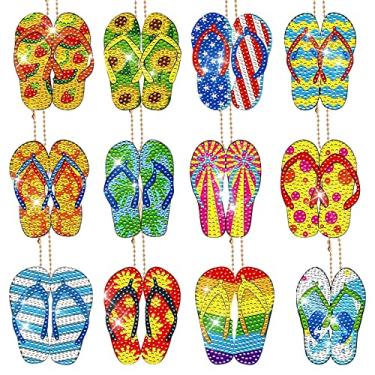 Imagem de Chaveiro de pintura de diamante, anéis para crianças e adultos, arte de diamante bonito de verão 5D, chaveiro de pintura faça você mesmo, kits de chaveiro de diamante DIY, chaveiro de pintura de