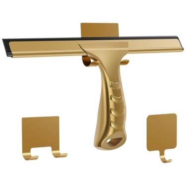 Imagem de Limpador de rodo para chuveiro, rodo de borracha para limpador de janelas, rodo de chuveiro para portas de vidro de chuveiro, rodo de janela reutilizável de aço inoxidável com 2 ganchos limpador de