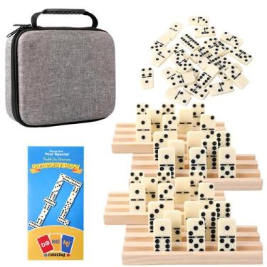 Imagem de Conjunto de dominós Doreimi Double 6 dominós para adultos com 4 pratel