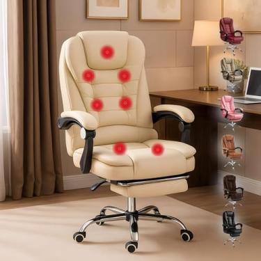 Imagem de Cadeira de Escritório Com 7 Pontos Massagem Presidente Apoio Pés (Branco)