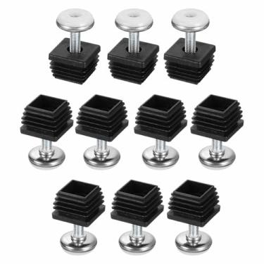 Imagem de DTGN Pés niveladores ajustáveis de 30 x 30 mm (CxL) - Conjunto de 10 - Bom para móveis - Kit de inserção ajustável quadrado deslizante para móveis - Preto