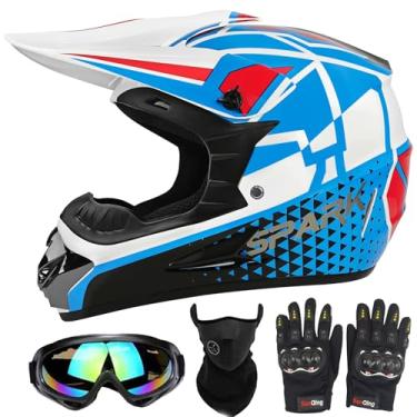 Imagem de ModeIY Capacete De Motocross Para Jovens, Capacetes Moto Crianças, Adultos, Off-Road, Montanha, Bmx, Mx, Atv, Unissex, Conjunto 4 Peças Com Certificação Dot (Azul-Médio)