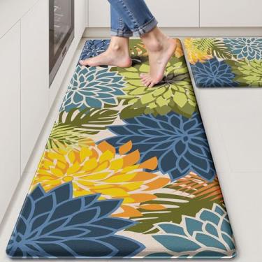 Imagem de Arenarug Daliha Tapetes de cozinha para chão, 2 peças, acolchoados, antifadiga, tapetes de cozinha, impermeáveis, antiderrapantes, amarelos, verdes, 1