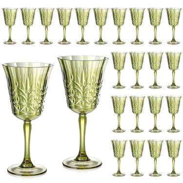 Imagem de Conjunto de 12 taças de vinho de plástico verde de 293 ml, taças de vinho com haste e 12 copos de cristal inquebráveis e reutilizáveis para recepção de casamento, cerimônia de festa de grande evento
