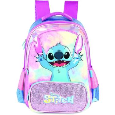 Imagem de Mochila Infantil, Luxcel, Stitch, Roxa, G, Cetim, com Pelúcia