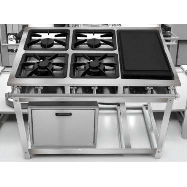 Imagem de Fogão Industrial 4 Bocas com Chapa P7 em Aço Inox Leona - Mr Fogões