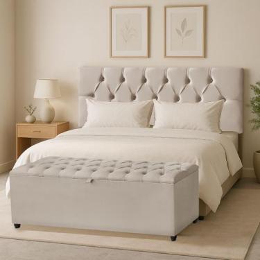 Imagem de Cabeceira Queen Paris Estofada Painel com Recamier Baú 150cm para Cama