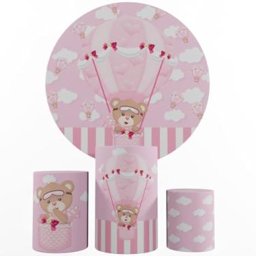 Imagem de Kit Decoração Festa, Painel Ursinhas + Trio Capas De Cilindros (Baloeira rosa 01)
