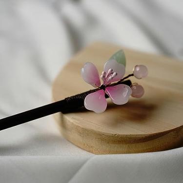 Imagem de Grampos de cabelo em forma de flor de sândalo feitos à mão em espiral de madeira varas de garfo retrô chinês Hanfu