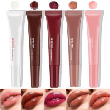 Imagem de DENESTUP Conjunto de 5 Peças de Brilho Labial Hidratante, Acabamento Em Vidro de Alto Brilho, Cores Nude, Brilho Labial Hidratante, Brilho Labial Volumizante, Batom Líquido Gelatinoso Brilhante para M