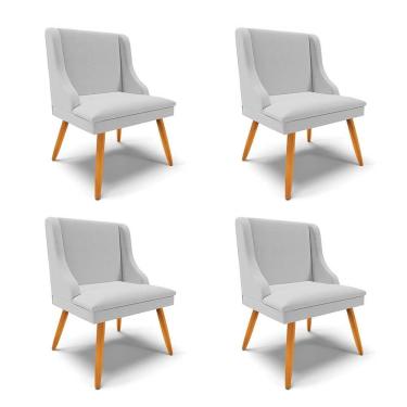 Imagem de Kit 4 Cadeiras Estofadas para Sala de Jantar Pés Palito Lia Linho Cinza - Ibiza