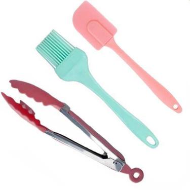 Imagem de Pincel Espátula Pegador Utensílio Silicone Kit 3 Peças Bolos