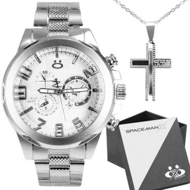 Imagem de Relogio Masculino Aço Inox + Cordão Corrente + Cordão