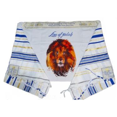 Imagem de Talit messiânico azul 55 x 180 cm - de israel leão de judá