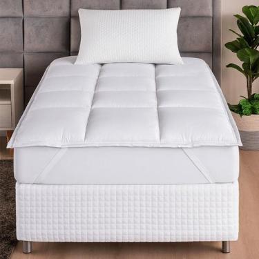 Imagem de Pillow Top Protetor Colchão Cama Solteiro 200 Fios Toque Macio C/ Elás