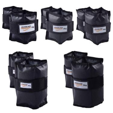Imagem de Kit com 5 Pares Caneleiras de Peso de 1kg À 5kg Ahead Sports Preta-Unissex