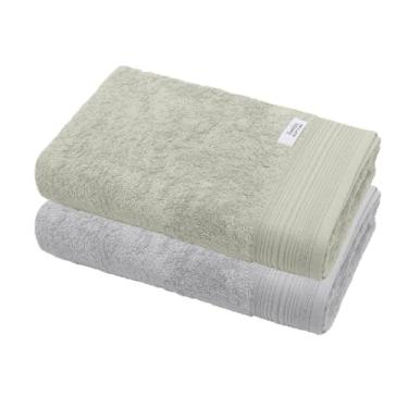 Imagem de Jogo de Toalha De Banho, Gigante, 2 Peças, 100% Bambu Natural, 86x160cm, Buettner, Alta Absorção, Toque Aveludado, Altihaus (Prata/Verde Lima)