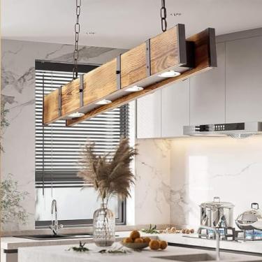 Imagem de Lustre de madeira vintage estilo industrial luminária pendente para mesa de jantar cozinha ilha bar restaurante luminária de teto retrô artesanal (tamanho: A)