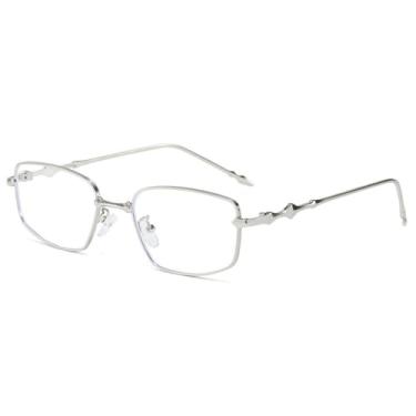 Imagem de Óculos de sol vintage com armação estreita e antiluz azul, armação de metal, prateados, transparentes, comprimento das hastes: 134 mm