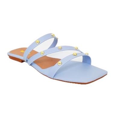 Imagem de Genérico Sandália Rasteirinha Feminina, Material Sintético, Tiras Finas com Strass, Casual, Conforto para Uso Diário (Azul bebe, BR, Adulto, Numérico, 36)