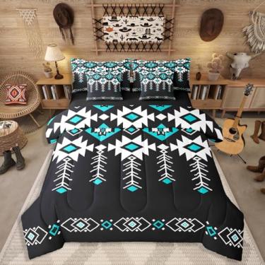 Imagem de Erosebridal Jogo de cama Queen Western Aztec em uma bolsa, 7 peças, para meninos, nativo americano, nativo americano, conjunto de edredom rústico do sudoeste, étnico, nativo americano, geométrico