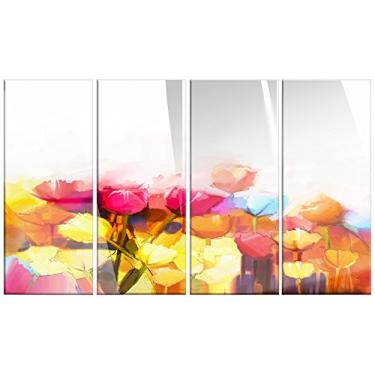 Imagem de Designart MT14114-271 Tulipas amarelas e rosas vermelhas em branco grande floral brilhante arte de parede, 122 x 71 cm