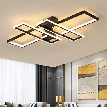 Imagem de Luminária de teto quadrada de acrílico com design geométrico moderno para sala de jantar, cozinha, quarto, ilha, corredor, lustre de metal preto regulável, 90 cm