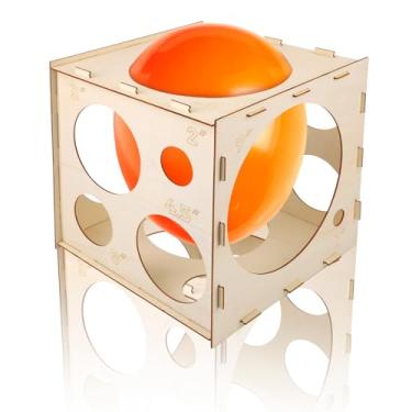 Imagem de Caixa Medidor Balõe Madeira 14 Furos, Cubo Medidor Balões Dobrável Ferramenta Medição com 36 Elásticos para Balões 2,54-25,4cm Montagem Fácil para Decorações de Festa Casamento e Evento