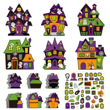 Imagem de 24 Packs Halloween Stickers Craft Kits, Make Your Own Halloween Haunted House Stickers, DIY Haunted House with Ghost, Spider, Skull for Halloween Party Games Activities (Houses)