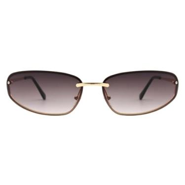 Imagem de Oculos de Sol Oval Premium Original Blogueira Tendencia moda Praia Verão Em Alta UV400 Feminino Unisex - Modelo Next - Cacife Brand (Dourado Degradê)