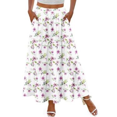 Imagem de Saia maxi Zeagoo plissada para mulheres, elástica de cintura alta, bra