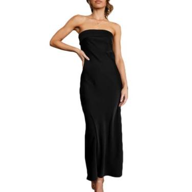 Imagem de Blusas tubulares sem encosto de seda acetinada Realtix Maxi Dress para