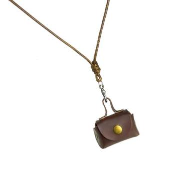Imagem de MOAIYU Colar com pingente de bolsa de pescoço estilo retrô com materiais de couro para fones de ouvido e moedas, portátil e resistente