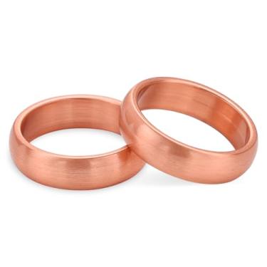 Imagem de MagEnergy 2 peças de anel de cobre puro sólido para homens e mulheres, sem revestimento 6 mm de largura, polimento suave não magnético, tamanhos 5-11, 5#, Cobre, Sem pedra preciosa