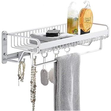 Imagem de MTYLX Prateleira minimalista moderna, toalheiro de camada dupla, suporte de alumínio para banheiro montado na parede com ganchos, à prova d'água e à prova de ferrugem/60 cm decoração em casa, cozinha