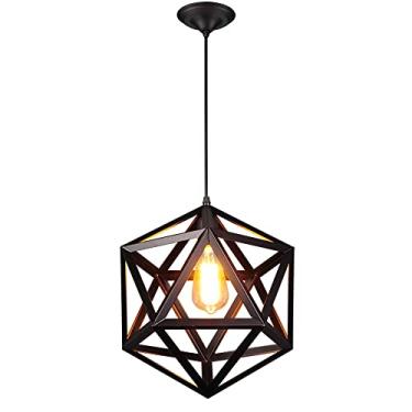 Imagem de YQSLQZZ Luminária pendente industrial retrô com gaiola preta clássica E27 lustre suspenso de arte de ferro ajustável para entrada, quinta, sala de jantar, hall de entrada, ilha de cozinha