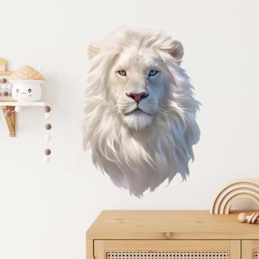 Imagem de RoyoLam Adesivos de parede de leão branco removíveis de animais africanos para berçário, sala de estar e escritório, academia, decoração de arte de parede