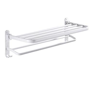 Imagem de DSeenLeap Toalheiro duplo com gancho, suporte de barra de toalha de aço inoxidável 304 para casa de banho de hotel em casa, branco (60 cm)