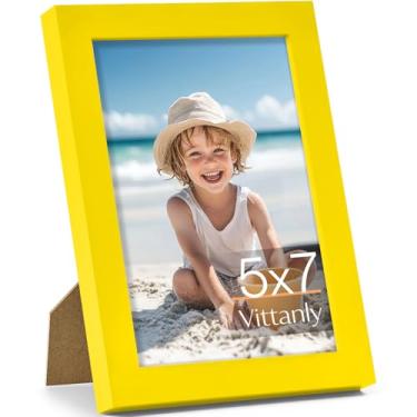 Imagem de Vittanly Porta-retrato 12 x 18 cm, feito de madeira maciça e acrílico inquebrável, moldura de madeira para montagem na parede ou exibição de mesa, moldura para decoração de casa com suporte, amarelo