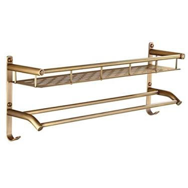 Imagem de WYUYIWH Prateleira de banheiro com barra de toalha de alumínio montado na parede suporte de chuveiro cesta de armazenamento para cozinha multiuso (cor: latão tamanho: 40 cm) (latão 50 cm)
