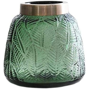 Imagem de Vaso túmulo design de cor neutra vida floral mais brilhante flores artificiais materiais naturais geométricos favoritos decoração de quarto vidro para flores (cor: verde tamanho: pequeno)