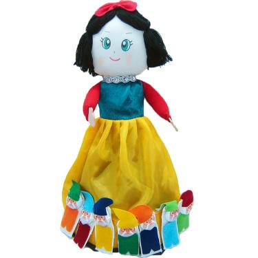 Imagem de Boneca Dupla Face - Branca de Neve/Bruxa e os 7 Anões (Dedoches) Multicolorido 100% Artesanal