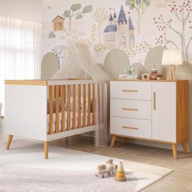 Imagem de Quarto Bebê Completo Berço Americano Cômoda 1 Porta 100% MDF Pé Palito